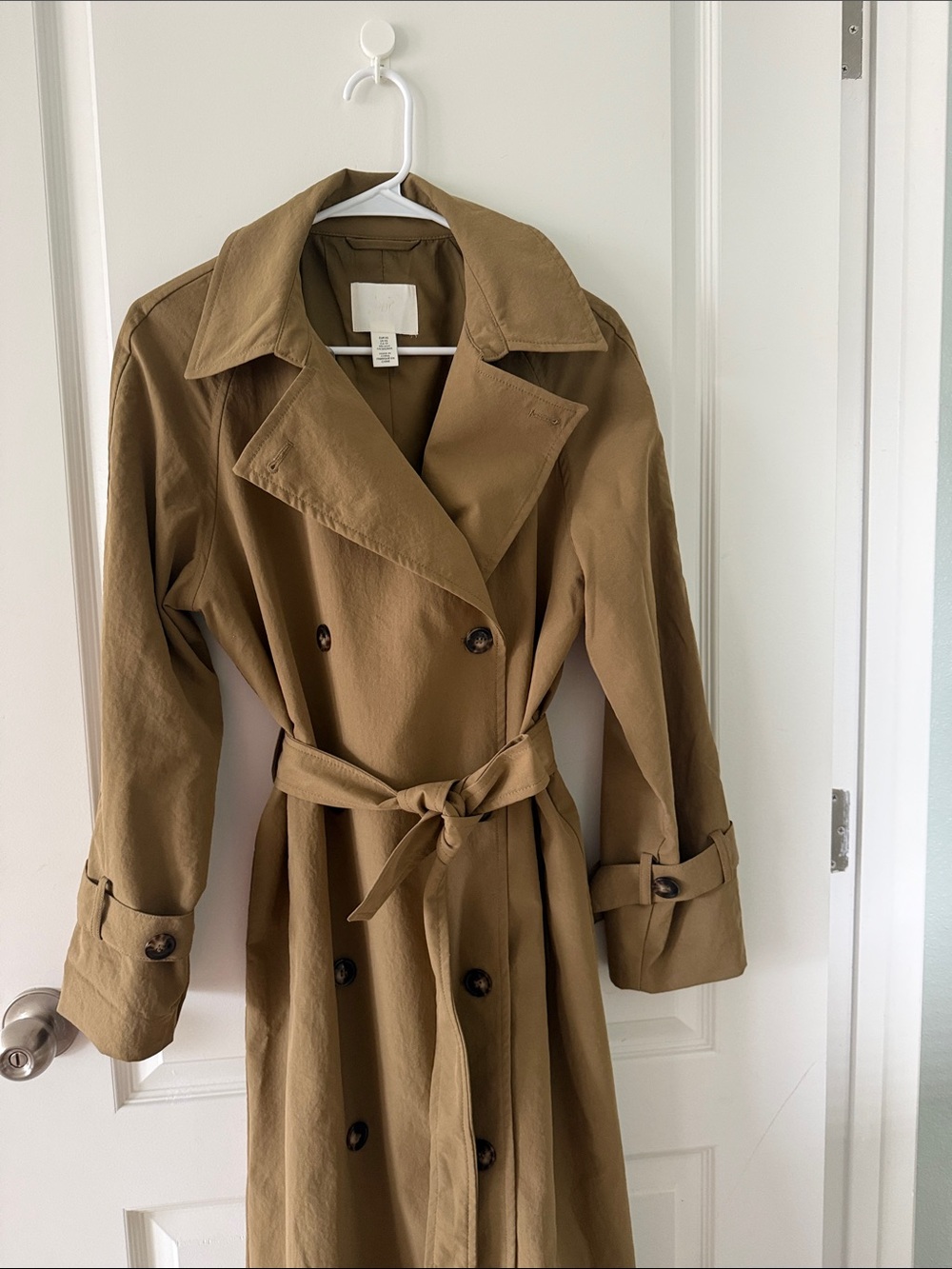H&M Olive Tan Double-Breasted Trench Coat with Beltr XS OVERSIZED - Picture 7 of 11